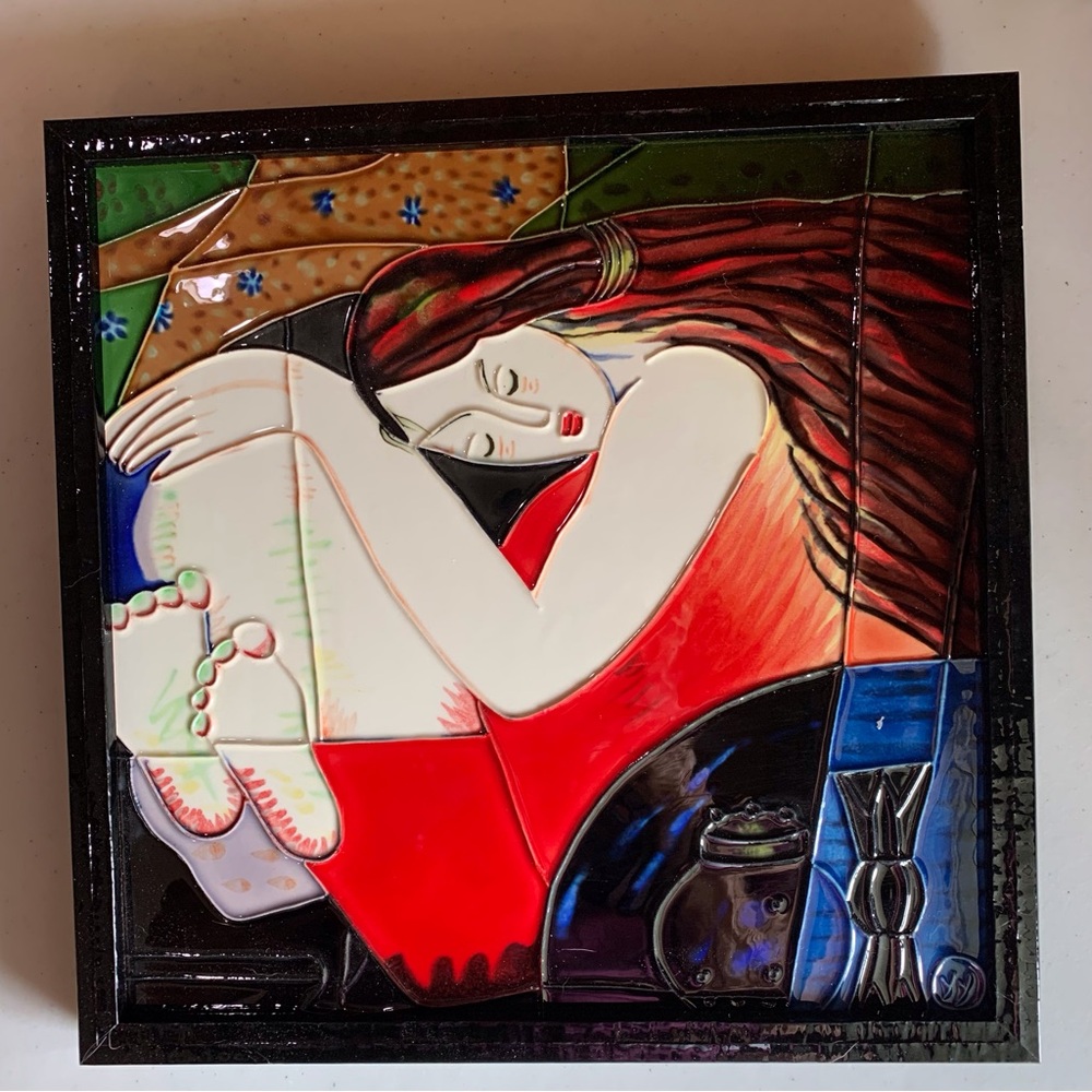 Yang Yang Tile Art “Dreaming” Professionally Framed 13”X13.5”